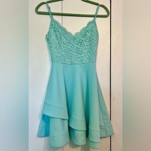 B. Darlin Lace layer mini dress size 3/4 blue mint cocktail party homecoming